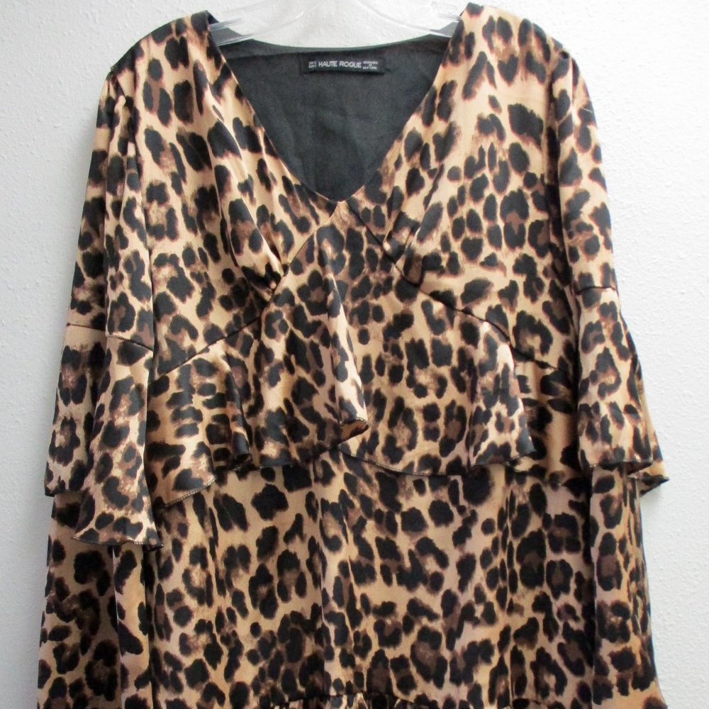 Haute Rogue Leo Ruffle Leopard Print Long Sleeve Dress Size Small